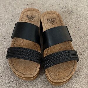 Reef Black and Cork Slide Sandals
